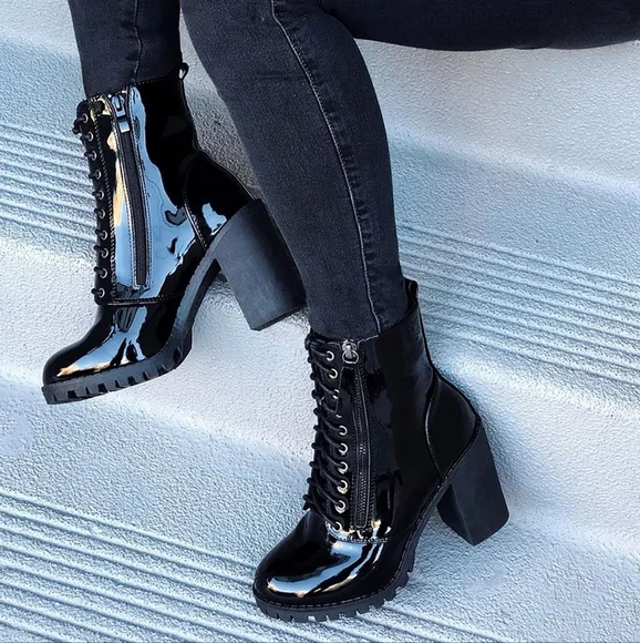 New Black Patent Leather Ankle Booties - Picture 1 of 9